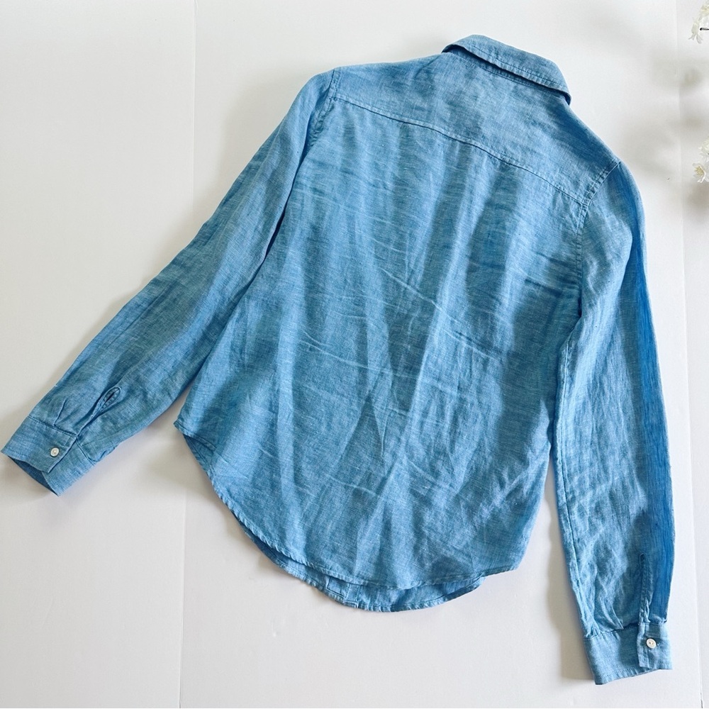 NEW Lilly Pulitzer Sea View Linen Button Down Top Beckon Blue & Sea Salt Shirt - Picture 11 of 12